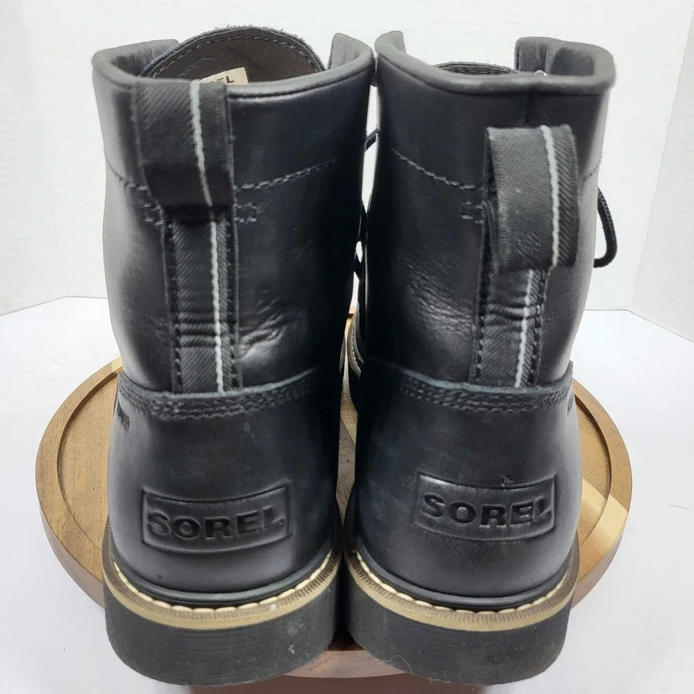 SOREL Mens Slabtown 62 Waterproof Black Full Grain Leather Plain Toe Boots Sz 12
